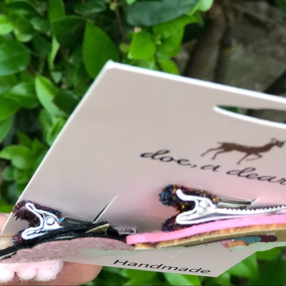 Handmade Pink Unicorn and rainbow Hair Clip Set - Picture 3 of 6